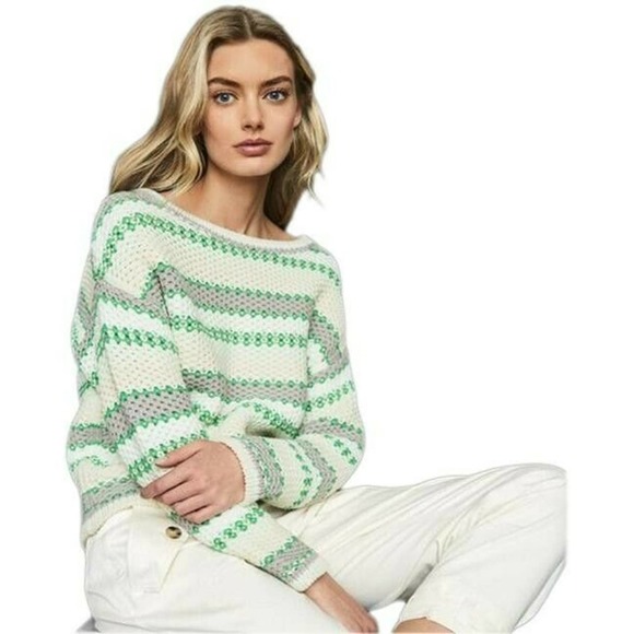Reiss Sweaters - Reiss Anna Pastel Stripe Knit Sweater Pullover In Green & White Sz S